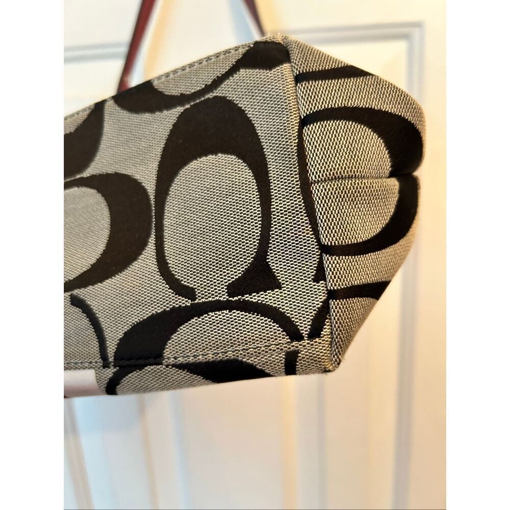 COACH Signature Hampton Stripe Purse Classic Logo Shoulder Bag Black Red White 1 - Picture 10 of 10